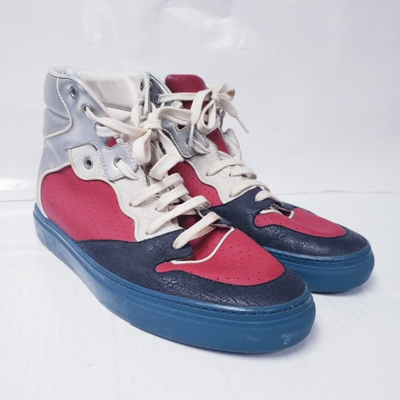 Balenciaga Red and Blue Sneakers with Silver Accents - Picture 1 of 10